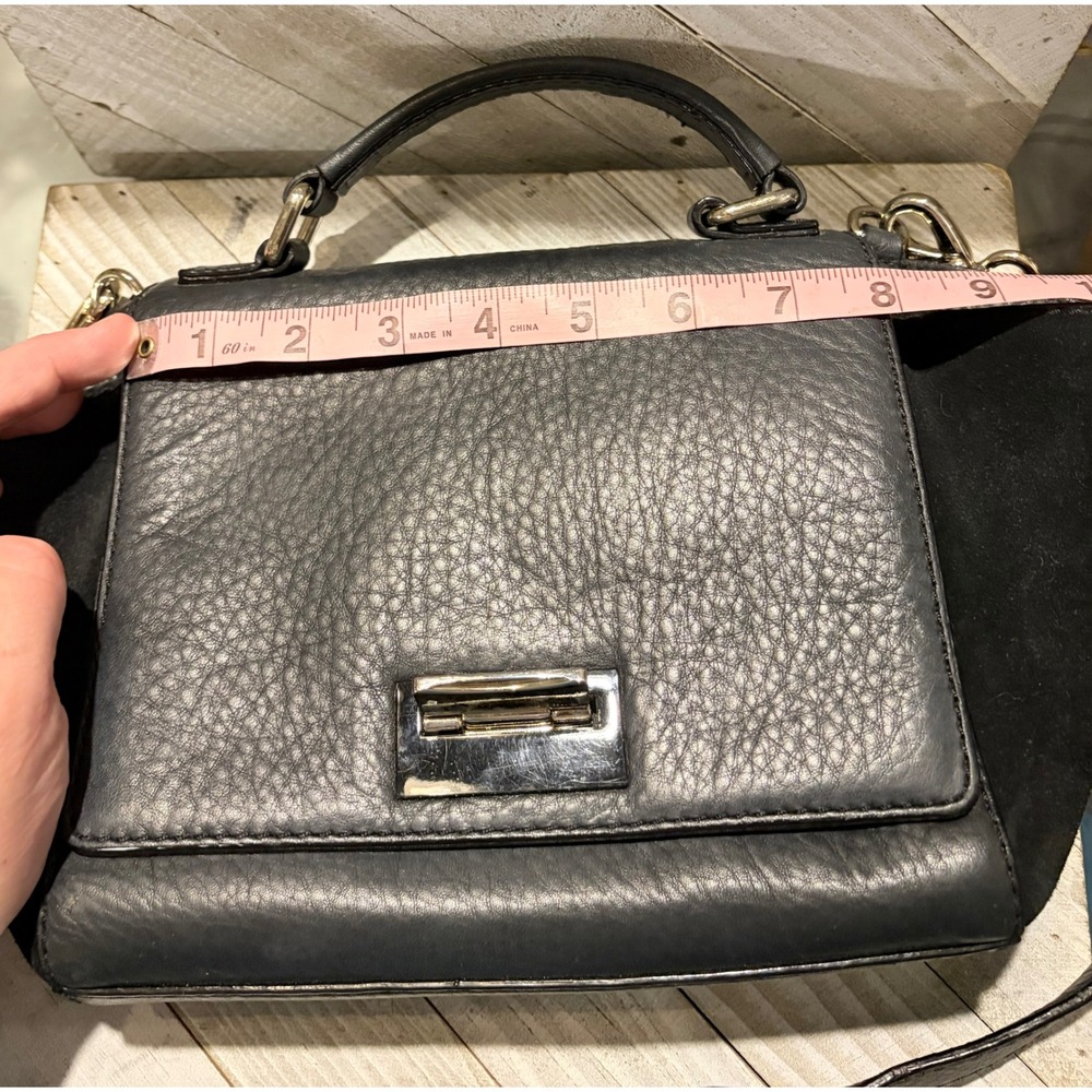 Kate Spade Black Pebbled Leather Suede Trim Crossbody Bag Top Handle Satchel - Picture 12 of 14